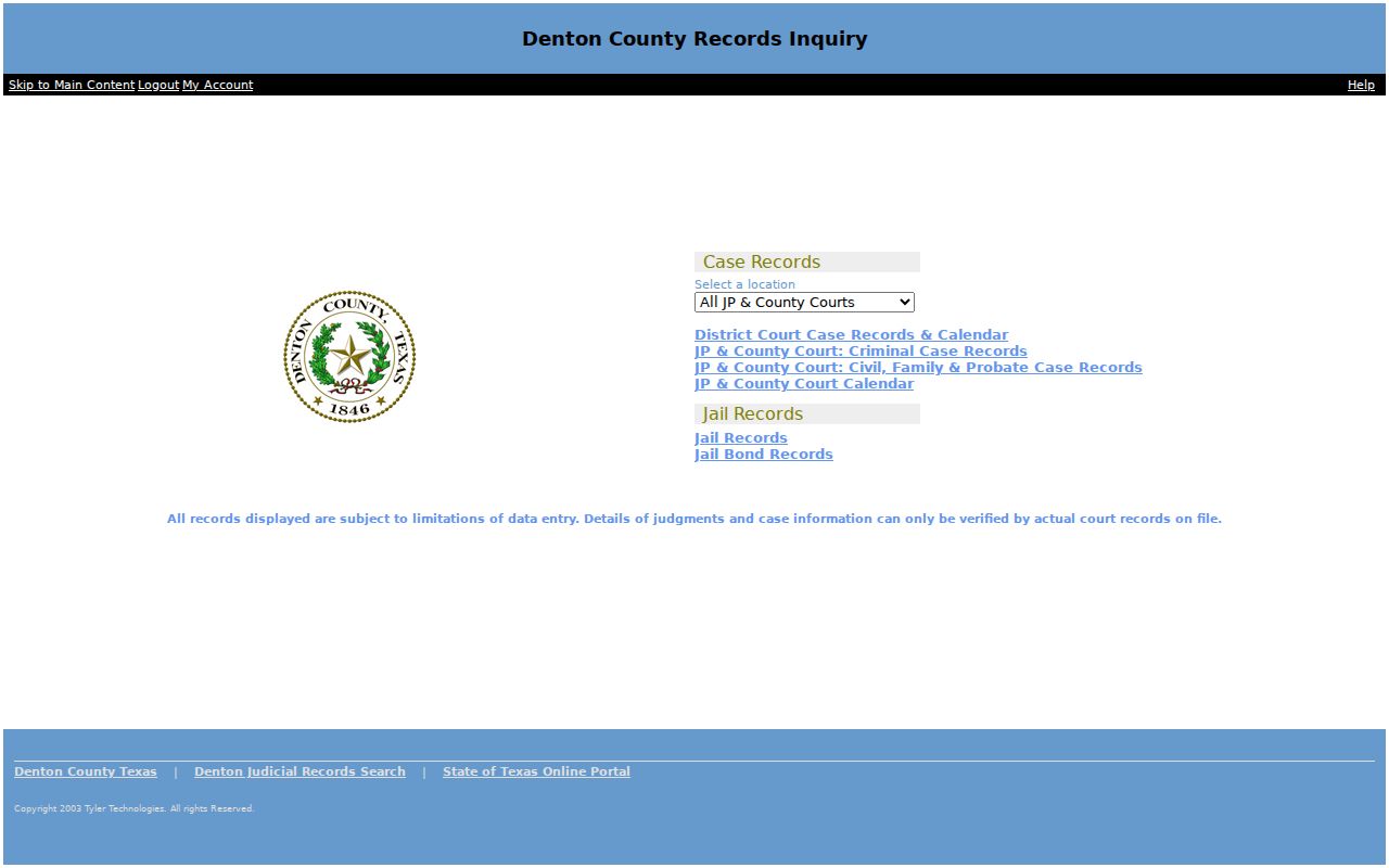 Denton County resident lookup court access page