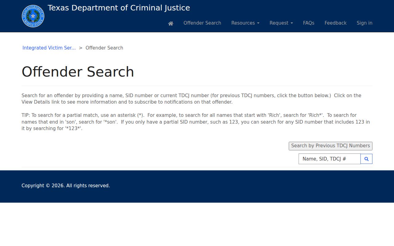 Denton County residents directory TDCJ offender search fields