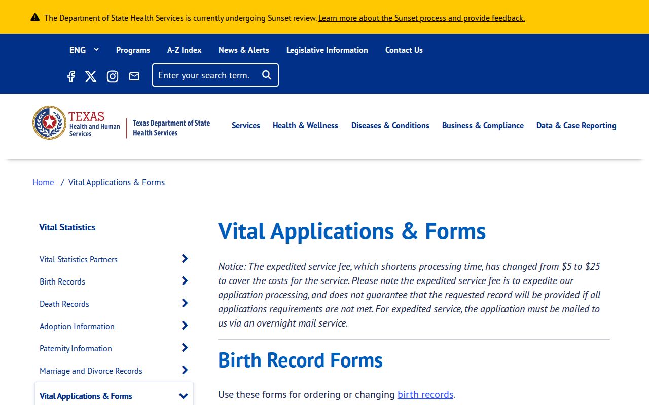 Denton County resident lookup Texas vital forms page